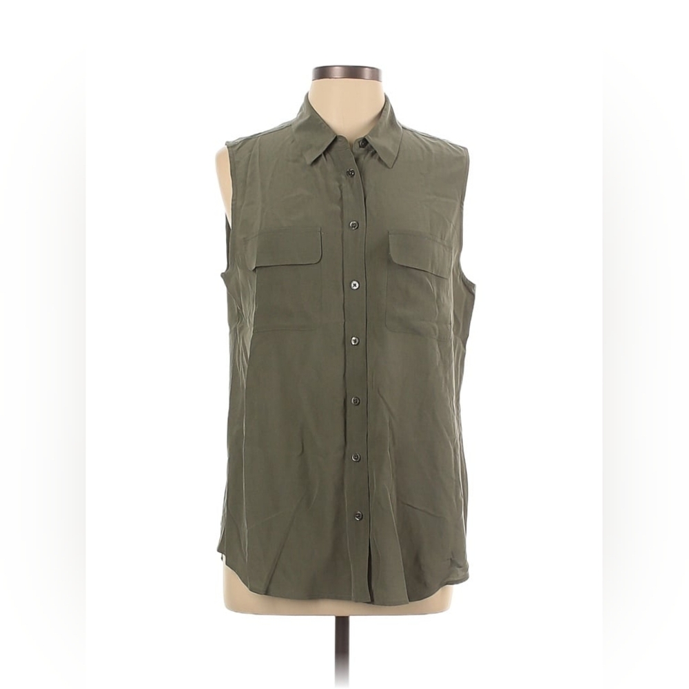 Equipment Green Silk Sleeveless Button Down Shirt Size L